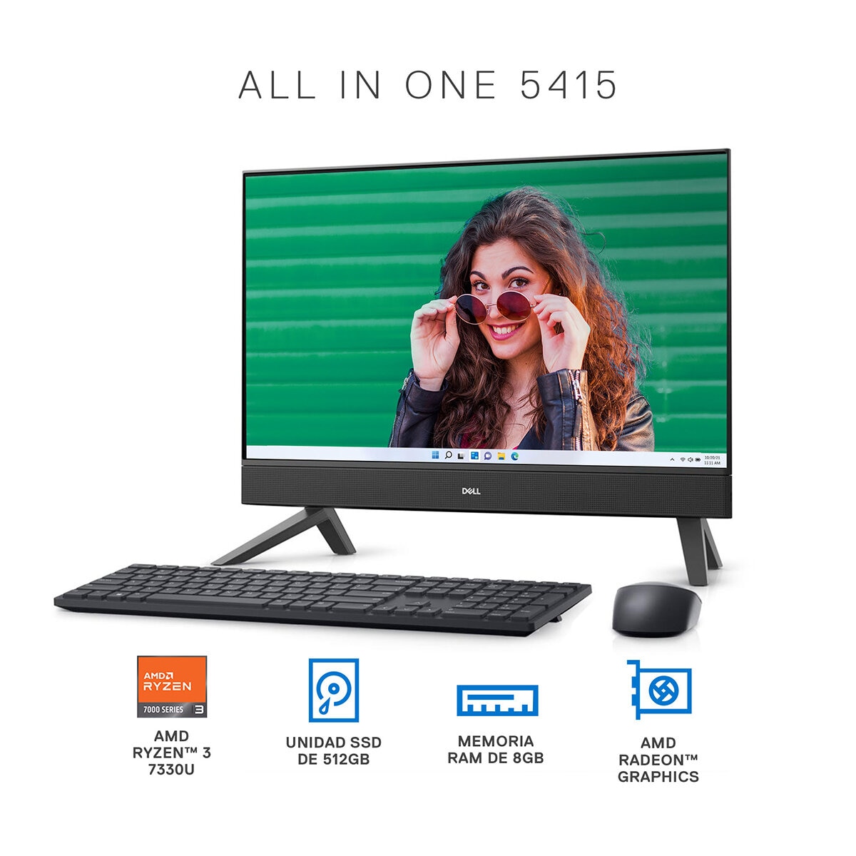 DELL All-In-One Inspiron 5415 Desktop 23.8" Full HD AMD Ryzen 3 8GB 512GB SSD