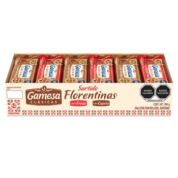 florentinas surtido de galletas rellenas de fresa y cajeta 12 pzas