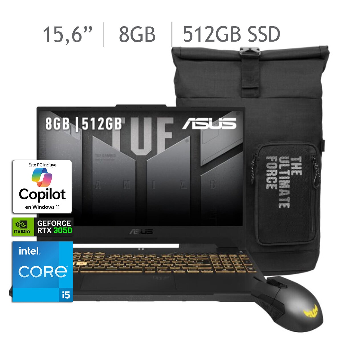 ASUS TUF Gaming F15 Laptop 15.6" Full HD Intel Core i5 8GB 512GB SSD + Mochila + Mouse