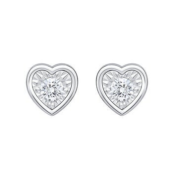 Aretes de Corazon de Diamantes 0.10ctw, Oro Blanco 14K Aretes de Corazon de Diamantes 0.10ctw, Oro Blanco 14K