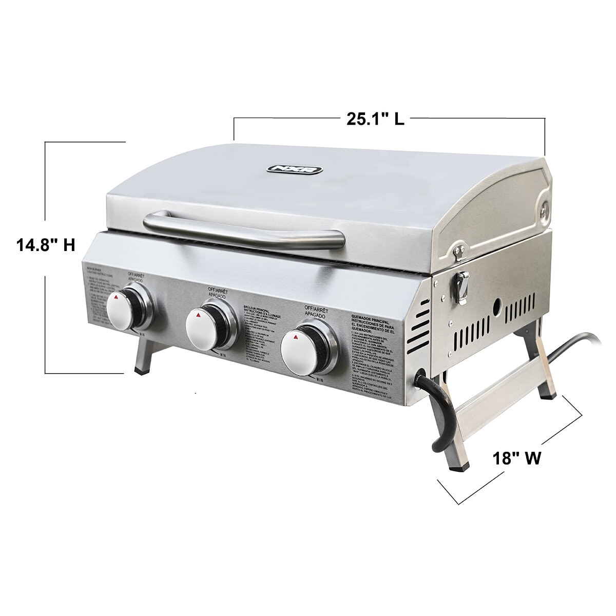 NXR, Parrilla de Acero Inoxidable Portátil de Gas Propano de 3 Quemadores NXR, Parrilla de Acero Inoxidable Portátil de Gas Propano de 3 Quemadores