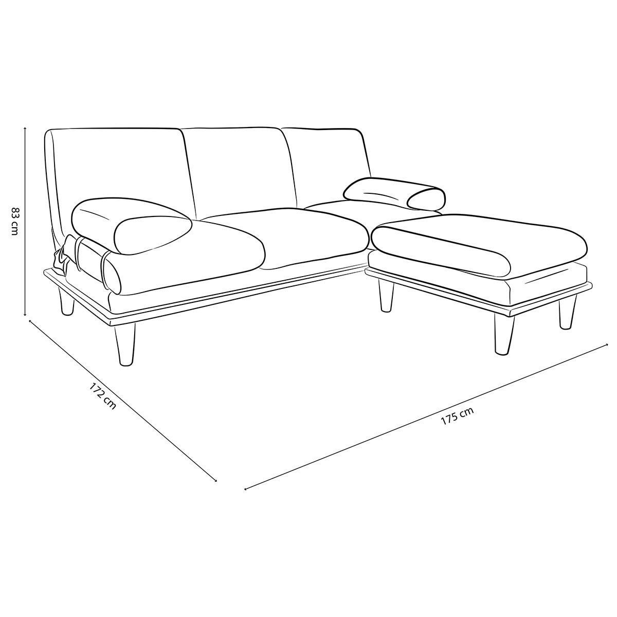 Violanti, Sofa Cama de tres plazas con Brazos y Patas de Madera