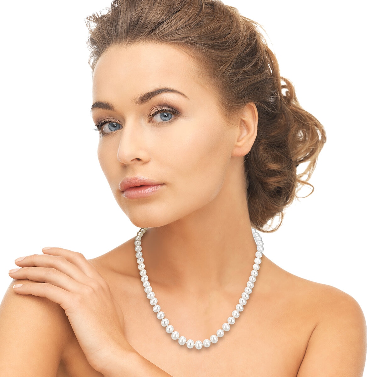 Collar de Perlas Cultivadas, 6.5-7.0mm, Oro Amarillo de 14K Collar de Perlas Cultivadas, 6.5-7.0mm, Oro Amarillo de 14K