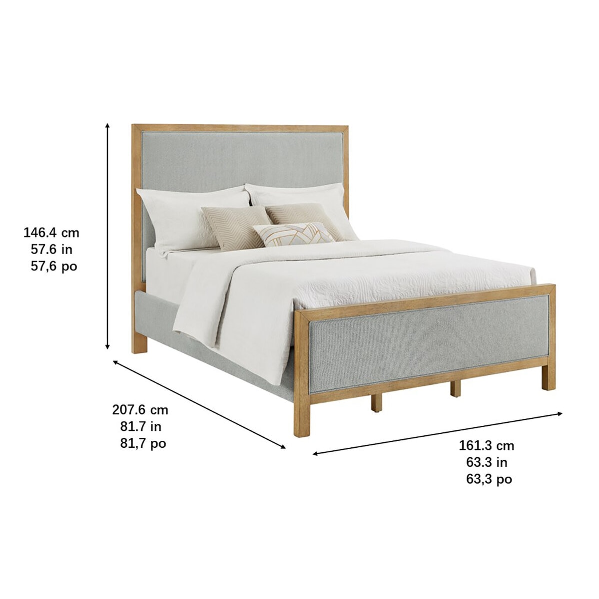 Henredon, Cama Queen con Tapizado de Tela Gris