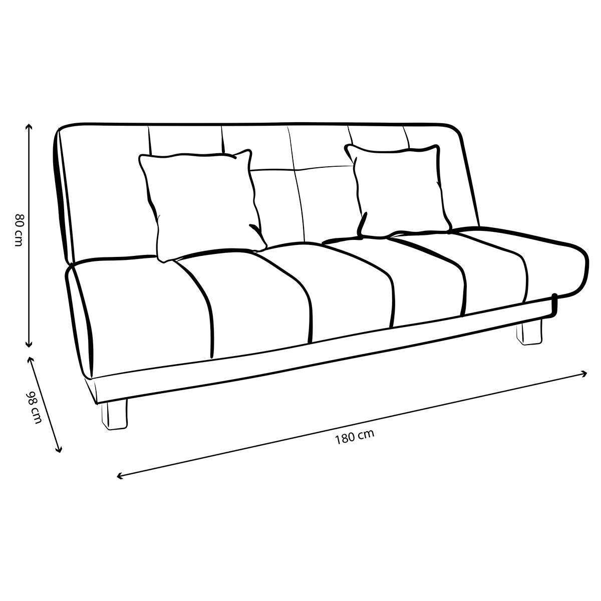 Violanti, Sofa Cama de 3 Plazas Sin Brazo, Tamaño Queen, Color Gris