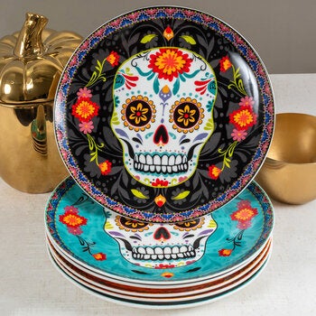 Sango, Juego de Platos de Cerámica de Día de Muertos, 6 piezas Sango, Juego de Platos de Cerámica de Día de Muertos, 6 piezas