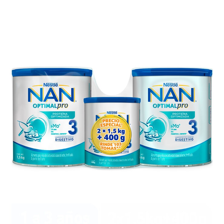 Nestle NAN Optipro 3, Fórmula para bebé (2 latas de 1.5 kg c/u + 400g)