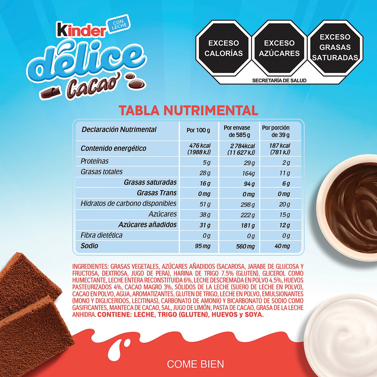 Kinder Délice Pastelito con Cobertura a Base de Cacao 15 pzas de 39g Kinder Délice Pastelito con Cobertura a Base de Cacao 15 pzas de 39g