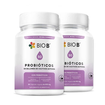 Bio B Probióticos 50Billones 2 Frascos de 30 Cápsulas c/u