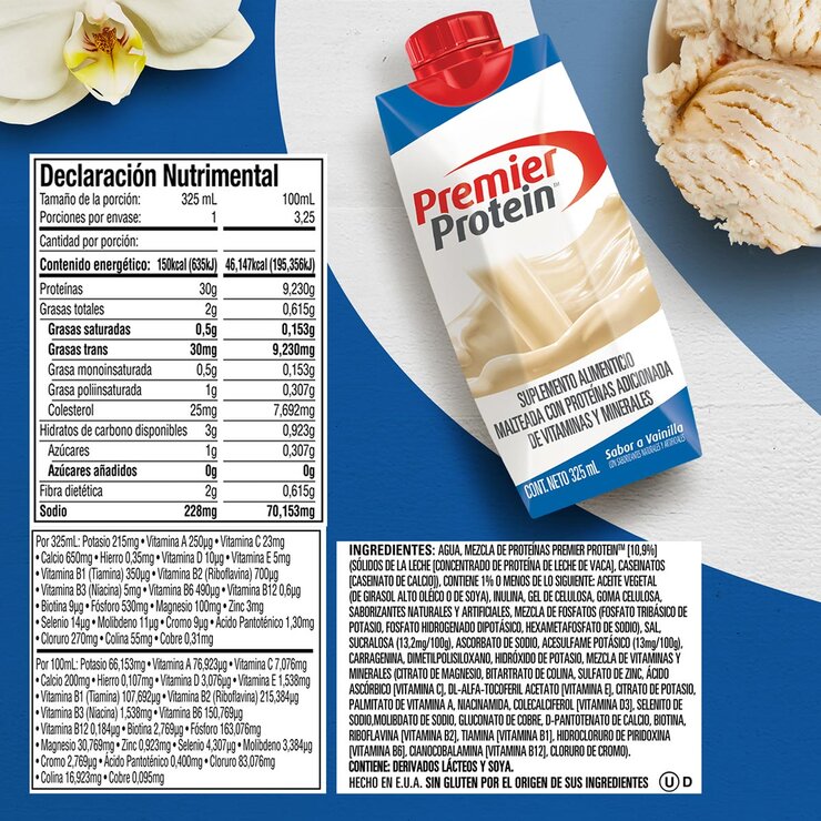 Premier Protein Bebida con Proteína sabor Vainilla 18 Envases de 325 ml Premier Protein Bebida con Proteína sabor Vainilla 18 Envases de 325 ml