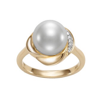 Anillo de Perla Cultivada con Diamantes 0.015ctw, Oro Amarillo de 14K Anillo de Perla Cultivada con Diamantes 0.015ctw, Oro Amarillo de 14K
