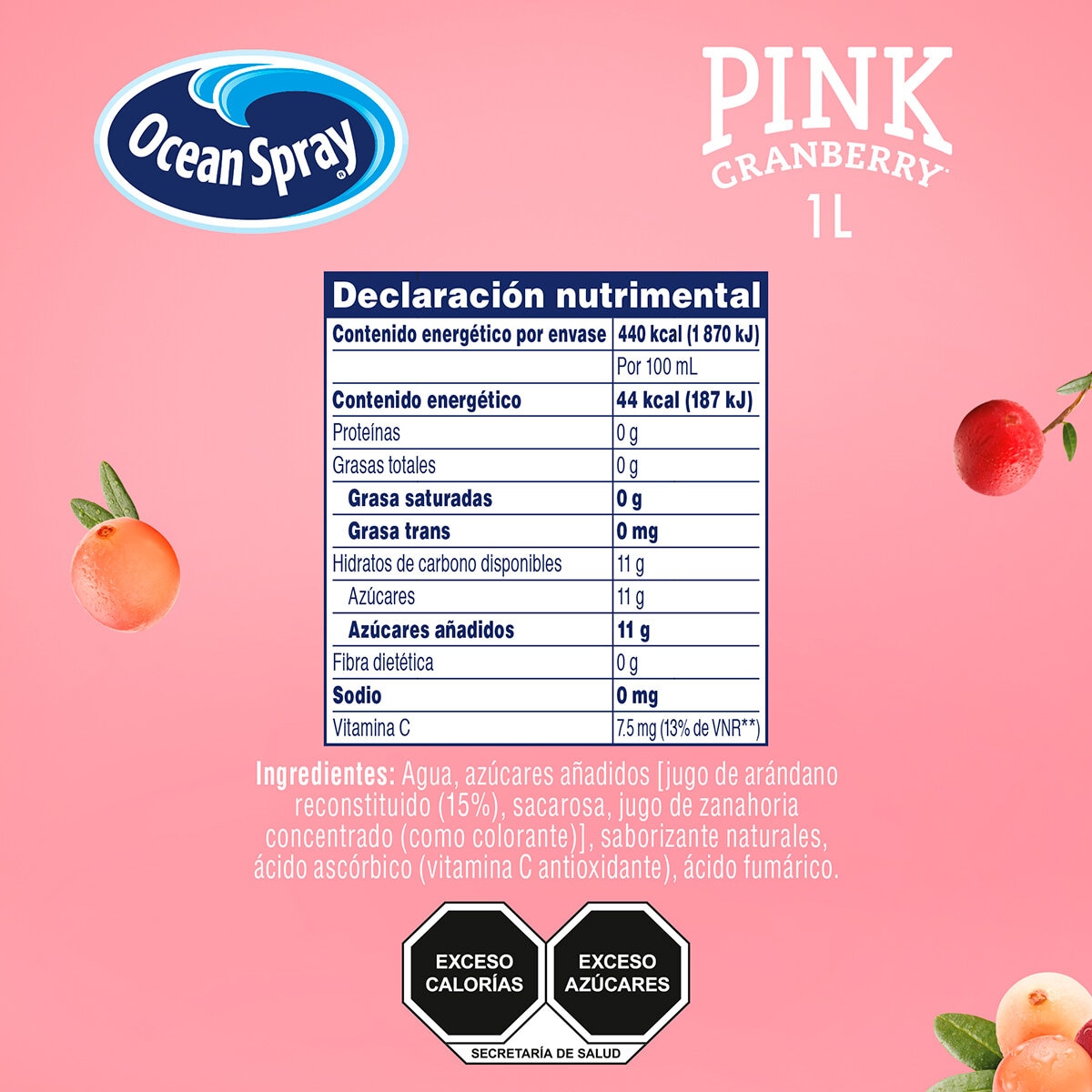 Ocean Spray Pink Jugo de Arándanos Rosados, Blancos y Rojos 6 pzas de 1 l