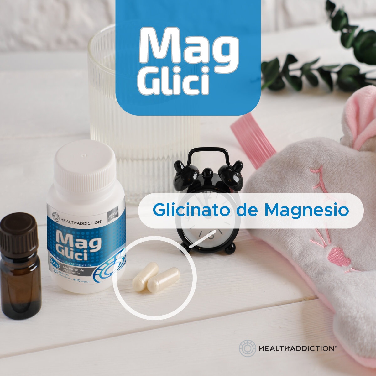 Healthaddiction Mag Glici Glicinato de Magnesio 2 Frascos de 60 Cápsulas c/u