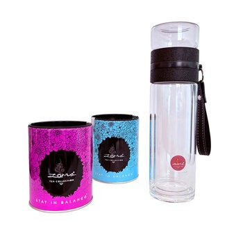 Zoma Tea Collection Termo de Doble Cristal con 2 latas de té Zoma Tea Collection Termo de Doble Cristal con 2 latas de té