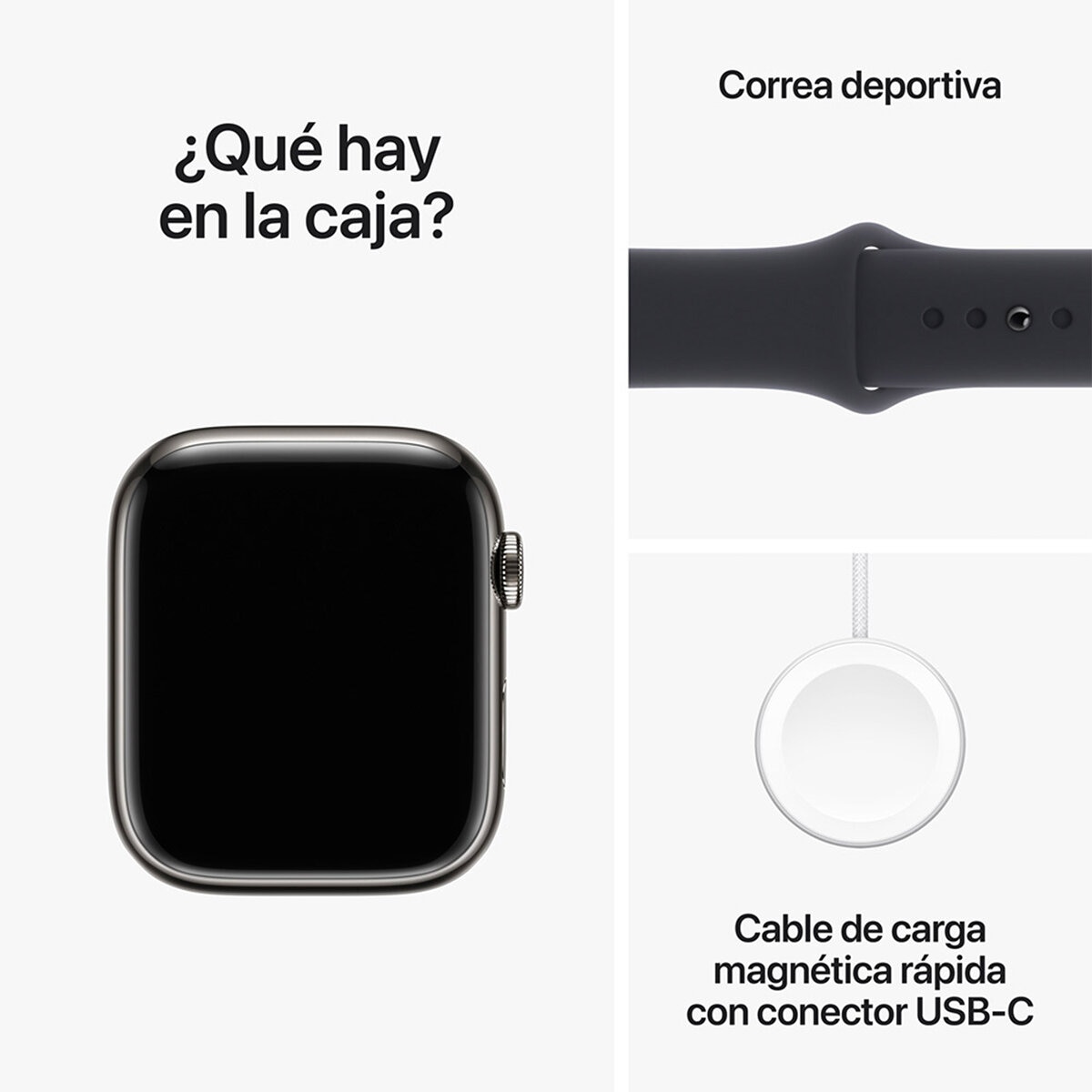 Apple Watch S9 (GPS+Cellular) Caja de acero inoxidable grafito 45mm con correa deportiva medianoche