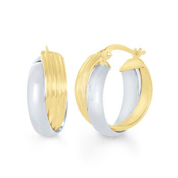Aretes, Arracadas de Doble Fila, Oro Dos Tonos de 14K Aretes, Arracadas de Doble Fila, Oro Dos Tonos de 14K