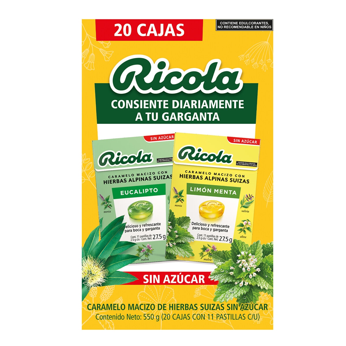Ricola 10 Cajas Sabor Eucalipto y 10 Cajas Sabor Limón Menta Ricola 10 Cajas Sabor Eucalipto y 10 Cajas Sabor Limón Menta