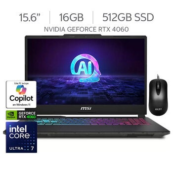 MSI Cyborg 15 Laptop Gaming 15.6'' Full HD NVIDIA GeForce RTX 4060 Intel Core Ultra 7 16GB 512GB SSD + Mouse MSI Cyborg 15 Laptop Gaming 15.6'' Full HD NVIDIA GeForce RTX 4060 Intel Core Ultra 7 16GB 512GB SSD + Mouse