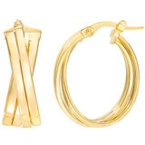 Aretes de Aro Cruzados de Doble Hilera, de Oro Amarillo 14K