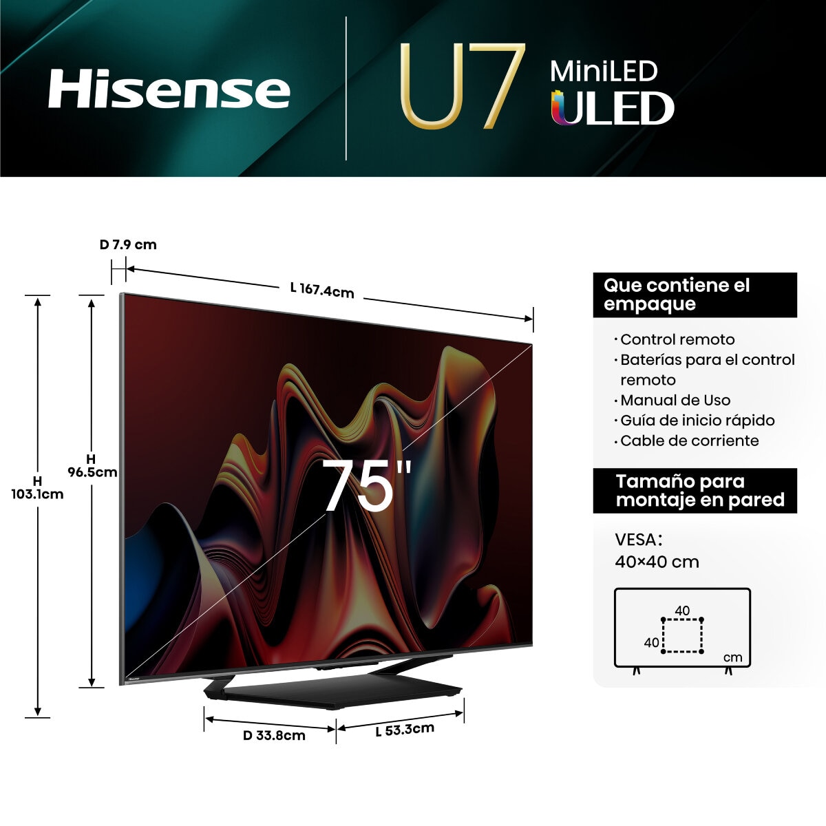 Hisense Pantalla 75" ULED MINILED 4K Google TV