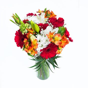 Bouquet mixto de 28 tallos en tonos rojos y blancos Bouquet mixto de 28 tallos en tonos rojos y blancos