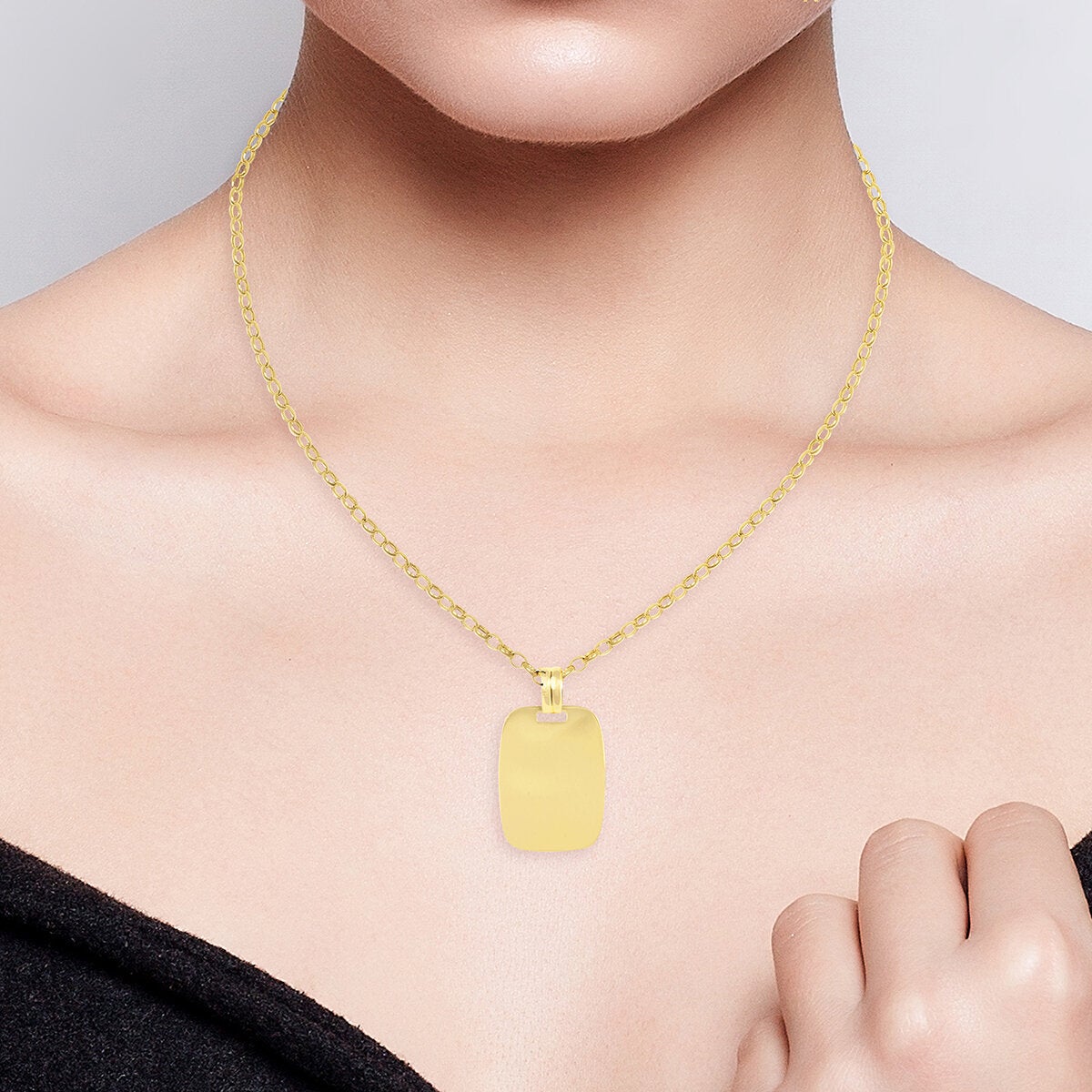 Dije Placa, Oro Amarillo 14K Dije Placa, Oro Amarillo 14K