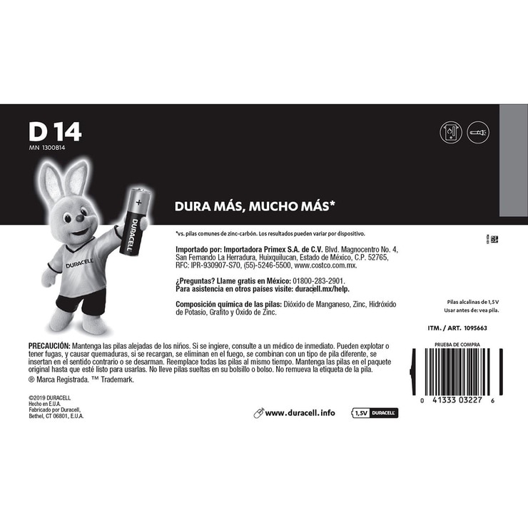 Duracell, Pilas Alcalinas D de 14 piezas Duracell, Pilas Alcalinas D de 14 piezas