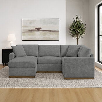 Henredon, Seccional de 3 Piezas con Otomano y Base de Madera Henredon, Seccional de 3 Piezas con Otomano y Base de Madera