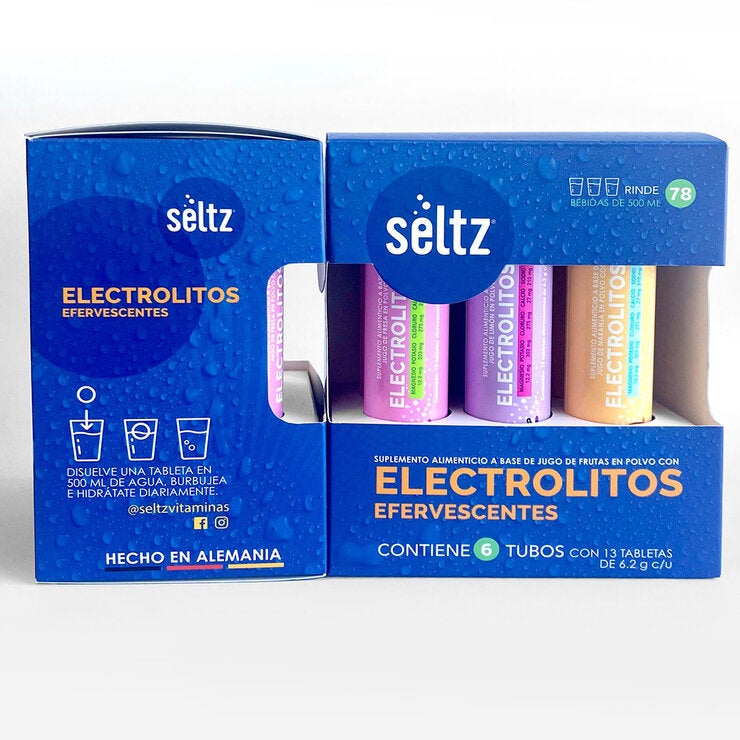 Seltz Electrolitos 6 Tubos de 13 Tabletas Efervescentes c/u Sabor Uva, Naranja y Fresa Seltz Electrolitos 6 Tubos de 13 Tabletas Efervescentes c/u Sabor Uva, Naranja y Fresa