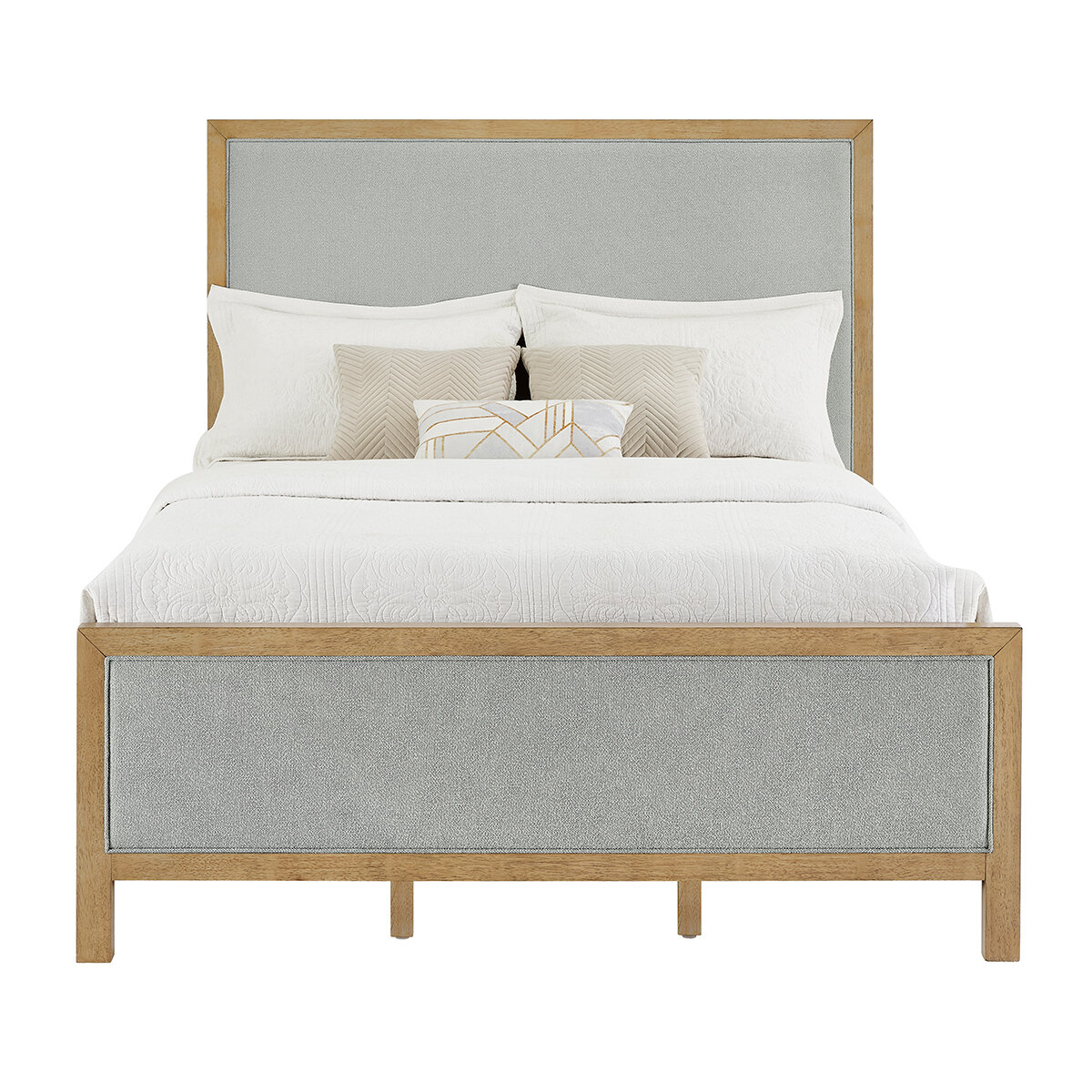 Henredon, Cama Queen con Tapizado de Tela Gris