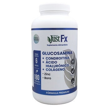 JustFX Glucosamina Condroitina, Ácido Hialurónico, Colágeo, Zinc y Boro Frasco de 180 Cápsulas JustFX Glucosamina Condroitina, Ácido Hialurónico, Colágeo, Zinc y Boro Frasco de 180 Cápsulas