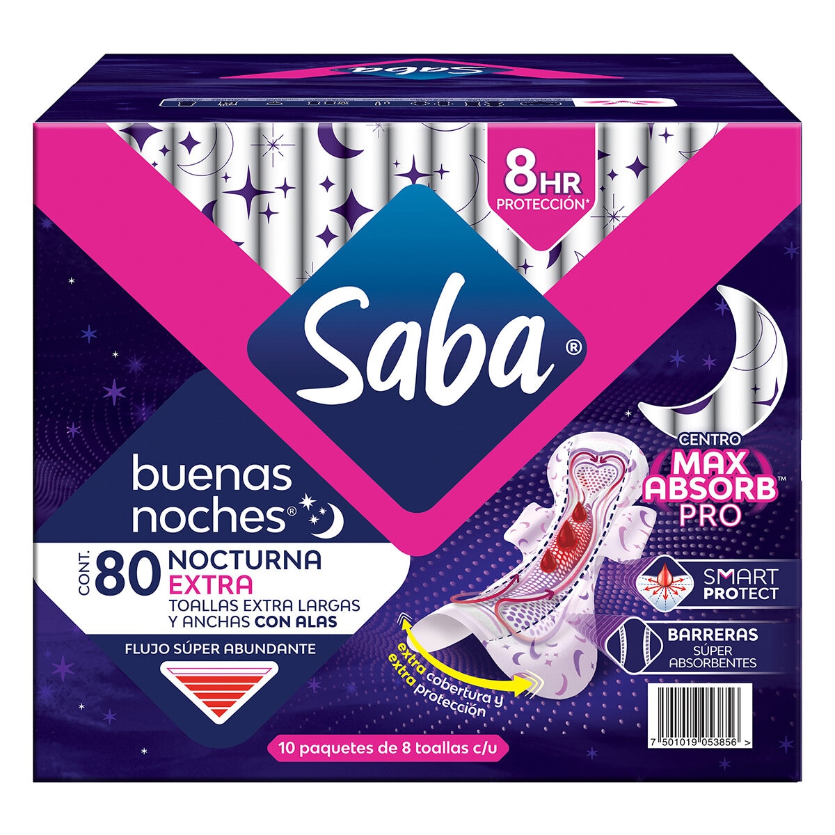 Saba Buenas Noches Extra Toallas Femeninas 80 Pzas Saba Buenas Noches Extra Toallas Femeninas 80 Pzas