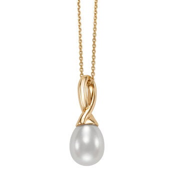 Dije de Perla Cultivada, 9-10mm, Oro Amarillo de 14K Dije de Perla Cultivada, 9-10mm, Oro Amarillo de 14K