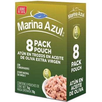 Marina Azul Atún en Aceite de Oliva Pouch 8 sobres de 74 g Marina Azul Atún en Aceite de Oliva Pouch 8 sobres de 74 g