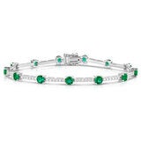Pulsera de Esmeralda Creada y Diamantes .80ctw, Oro Blanco 14K Pulsera de Esmeralda Creada y Diamantes .80ctw, Oro Blanco 14K