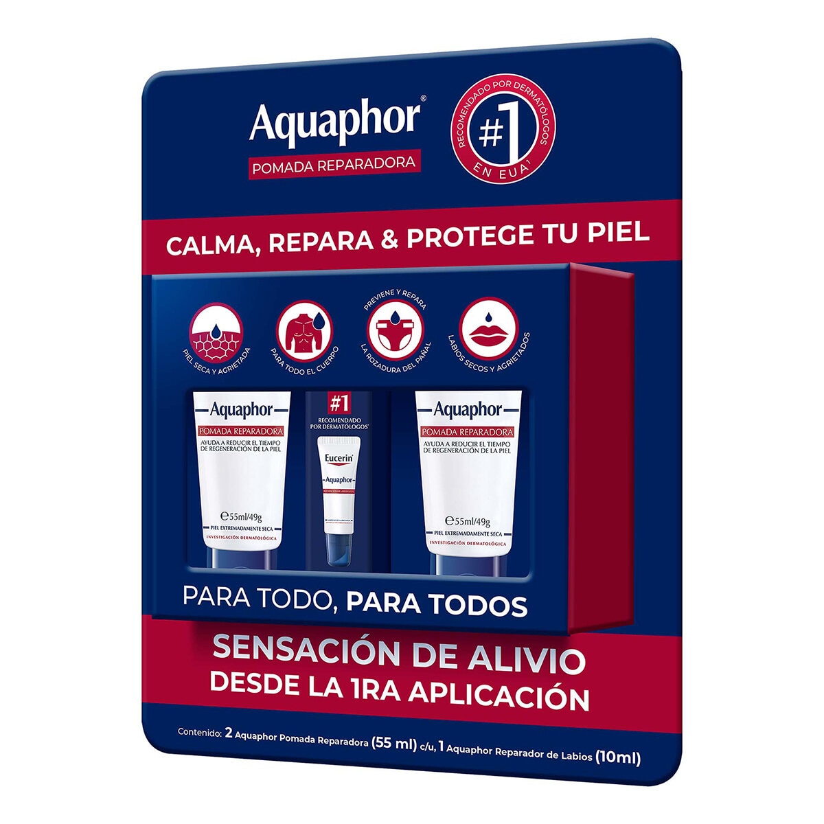 Eucerin Aquaphor Crema reparadora 2 de 55 ml y bálsamo labial 10 ml