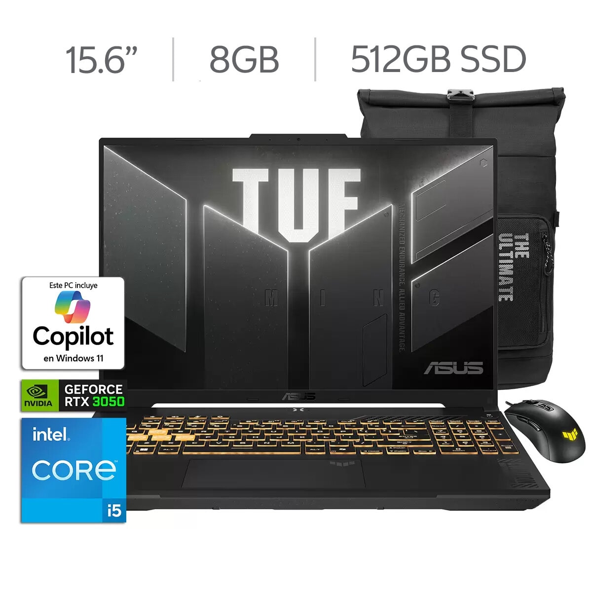 ASUS TUF Gaming F16 Laptop 15.6" Full HD Intel Core i5 8GB 512GB SSD + Mochila + Mouse ASUS TUF Gaming F16 Laptop 15.6" Full HD Intel Core i5 8GB 512GB SSD + Mochila + Mouse