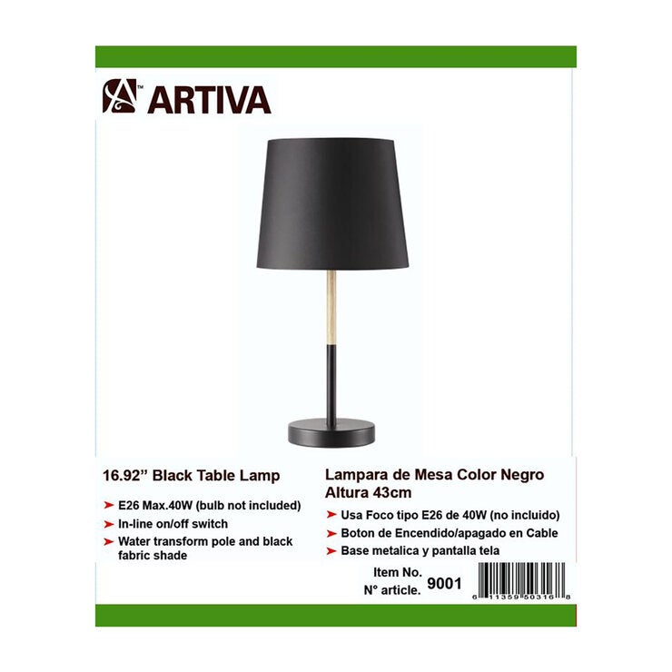 Artiva, Lámpara de Mesa, Base de Metal, Pantalla Negra Artiva, Lámpara de Mesa, Base de Metal, Pantalla Negra