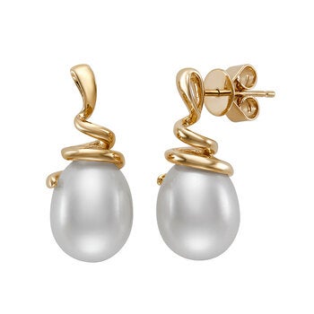 Aretes de Perlas Cultivadas, Oro Amarillo de 14K Aretes de Perlas Cultivadas, Oro Amarillo de 14K