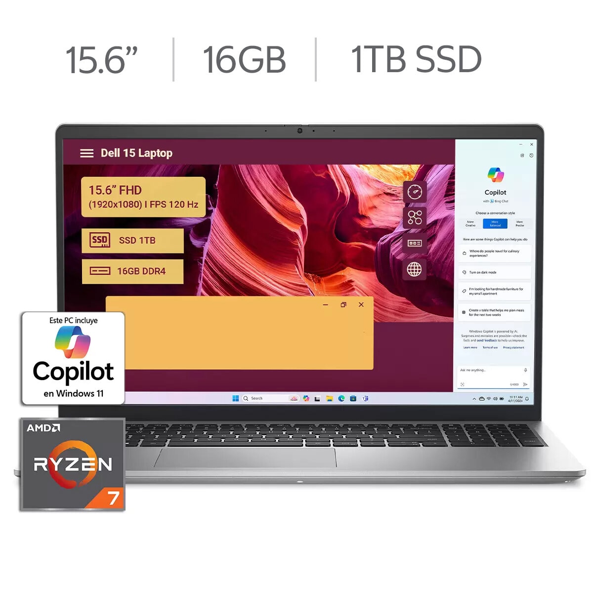 DELL 15 Laptop 15.6" Full HD AMD Ryzen 7 16GB 1TB SSD DELL 15 Laptop 15.6" Full HD AMD Ryzen 7 16GB 1TB SSD