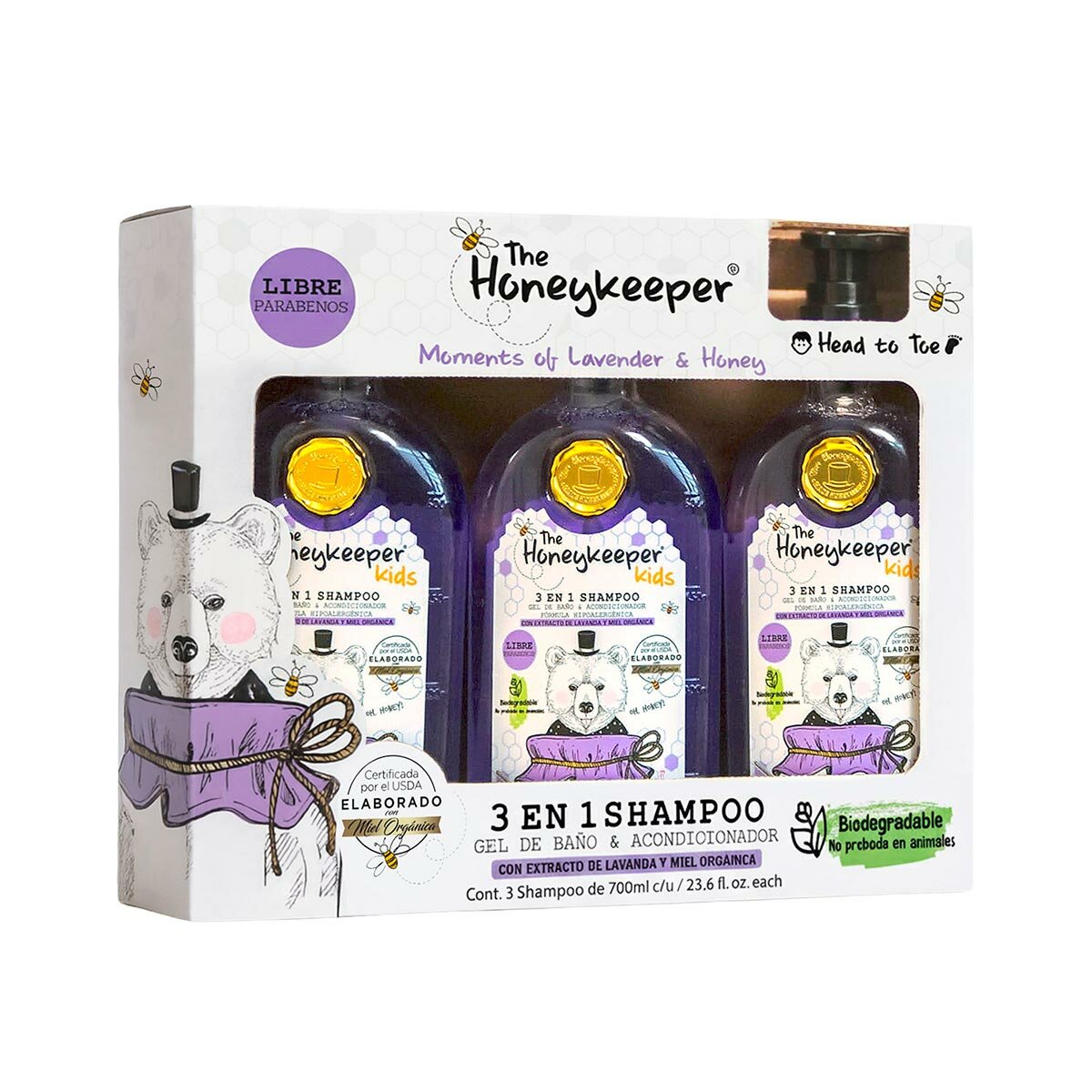 The Honeykeeper Shampoo 3 en 1 con Lavanda 3 pzas de 700 ml The Honeykeeper Shampoo 3 en 1 con Lavanda 3 pzas de 700 ml