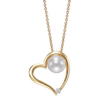 Dije de Perla Cultivada, 7-7.5mm, Con Diamante .053ctw, Oro Amarillo de 14K Dije de Perla Cultivada, 7-7.5mm, Con Diamante .053ctw, Oro Amarillo de 14K